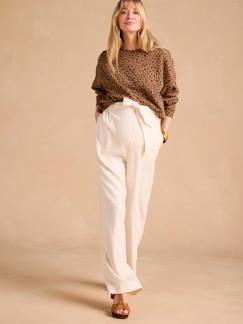 Vêtements de grossesse-Pantalon de grossesse large matière légère avec lin