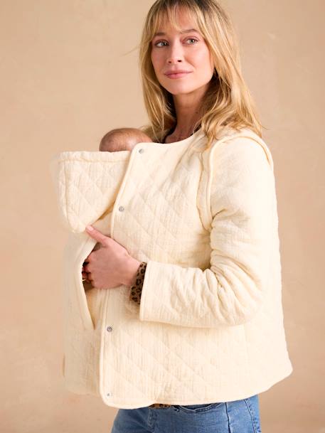 Veste matelassée évolutive avec protège-bébé grossesse et post grossesse en gaze de coton écru+kaki 1 - vertbaudet enfant 