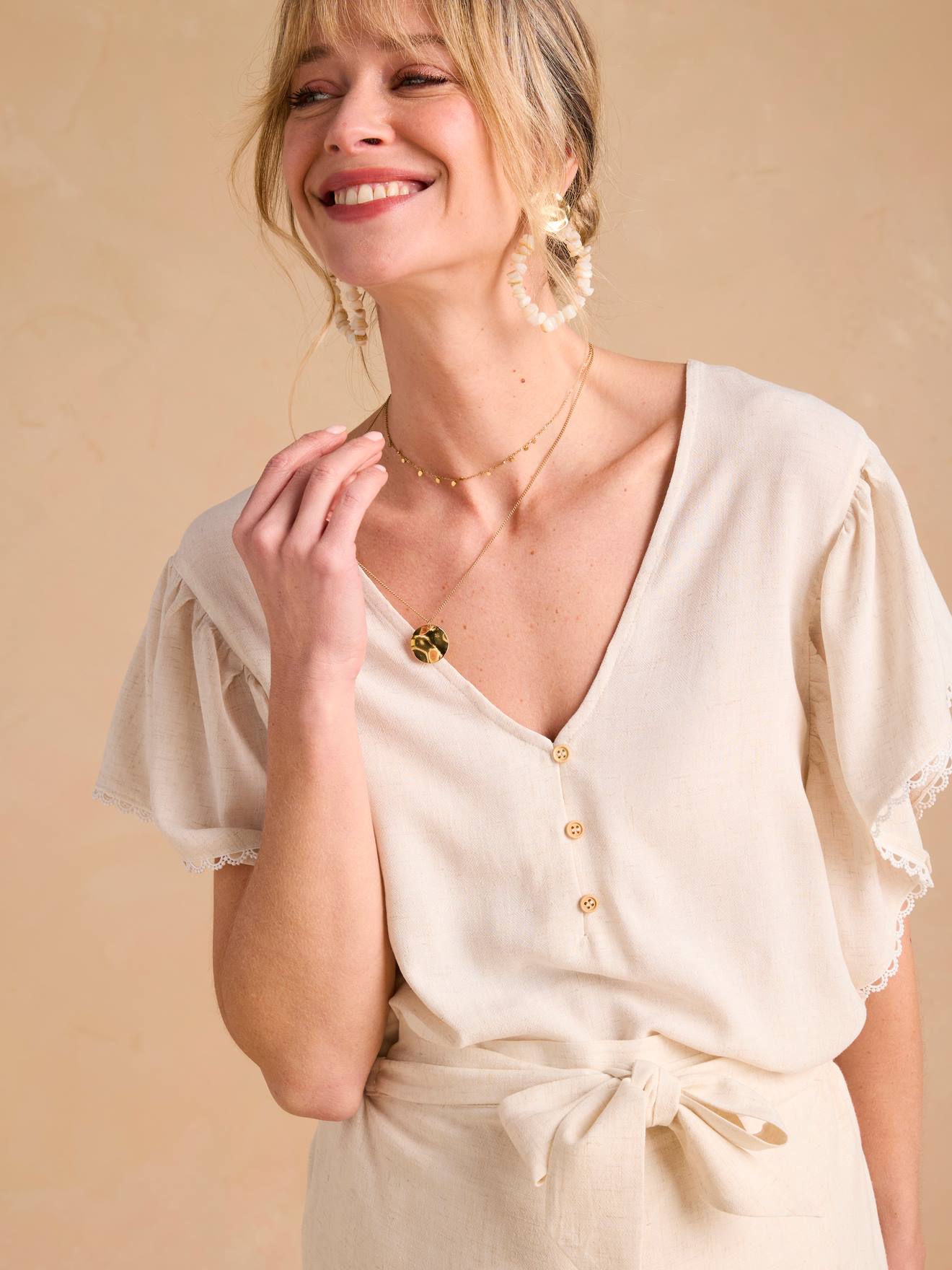 Blouse grossesse et allaitement avec lin beige