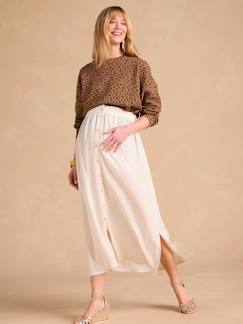 Vêtements de grossesse-Jupe longue grossesse en viscose et lin