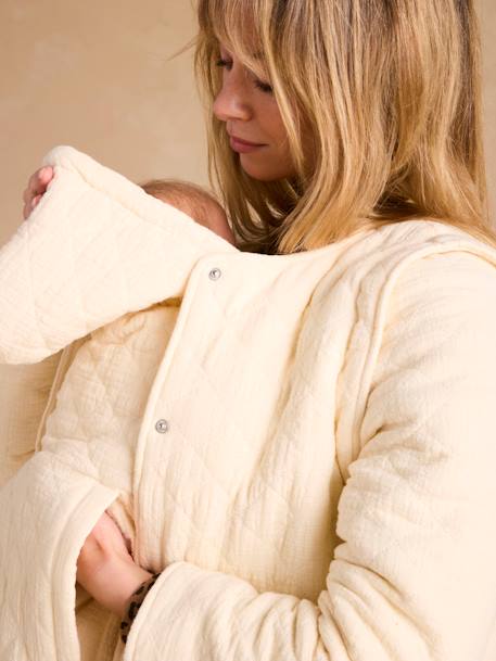 Veste matelassée évolutive avec protège-bébé grossesse et post grossesse en gaze de coton écru+kaki 7 - vertbaudet enfant 