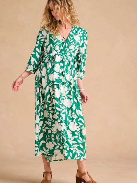 Robe longue motifs fleurs grossesse et allaitement vert 2 - vertbaudet enfant 