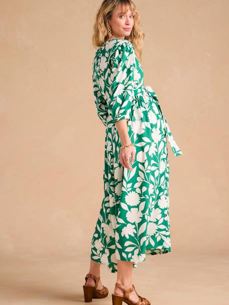 Robe longue motifs fleurs grossesse et allaitement vert 4 - vertbaudet enfant 