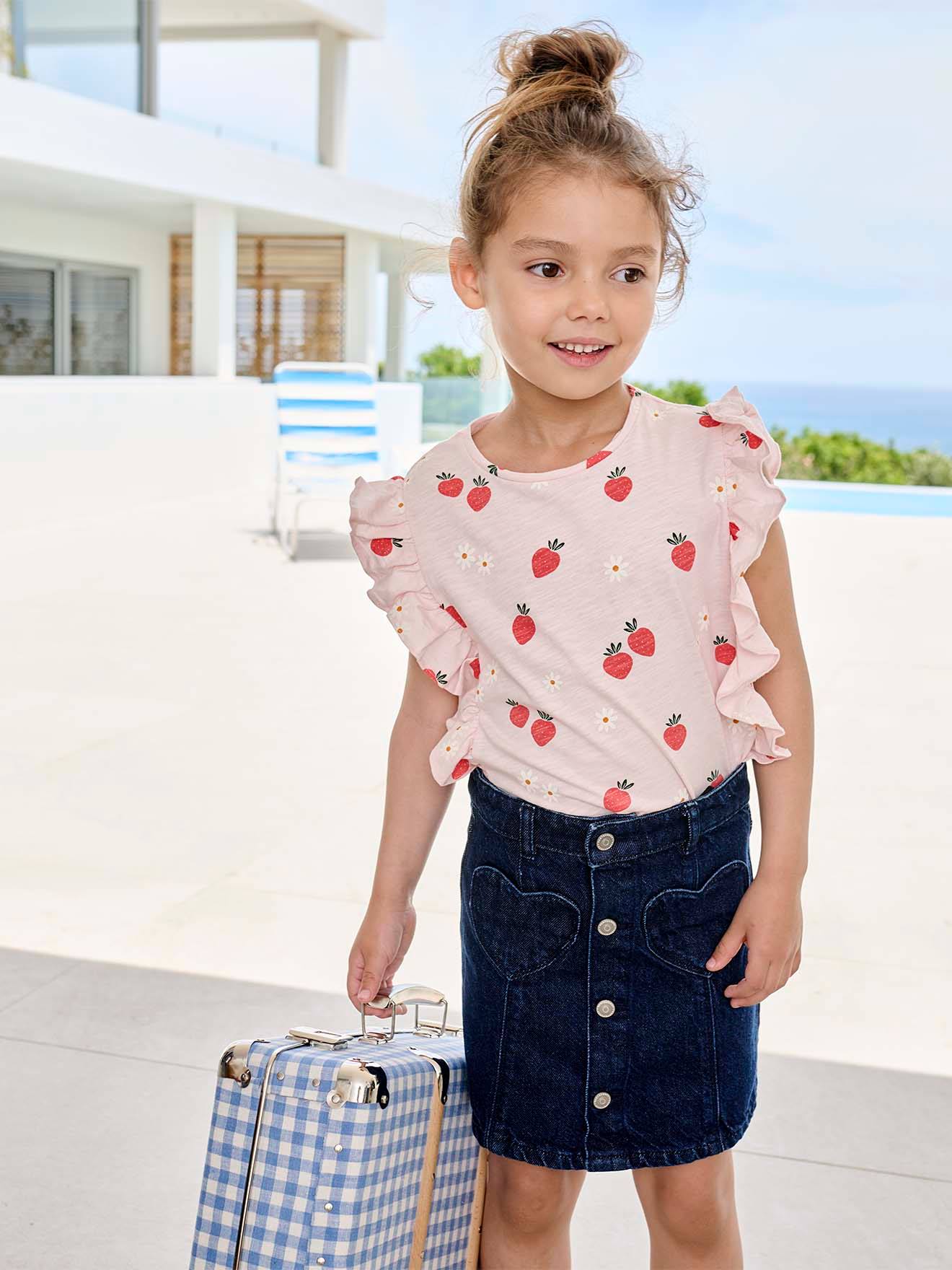 Jupe en jean boutonnée fille denim brut