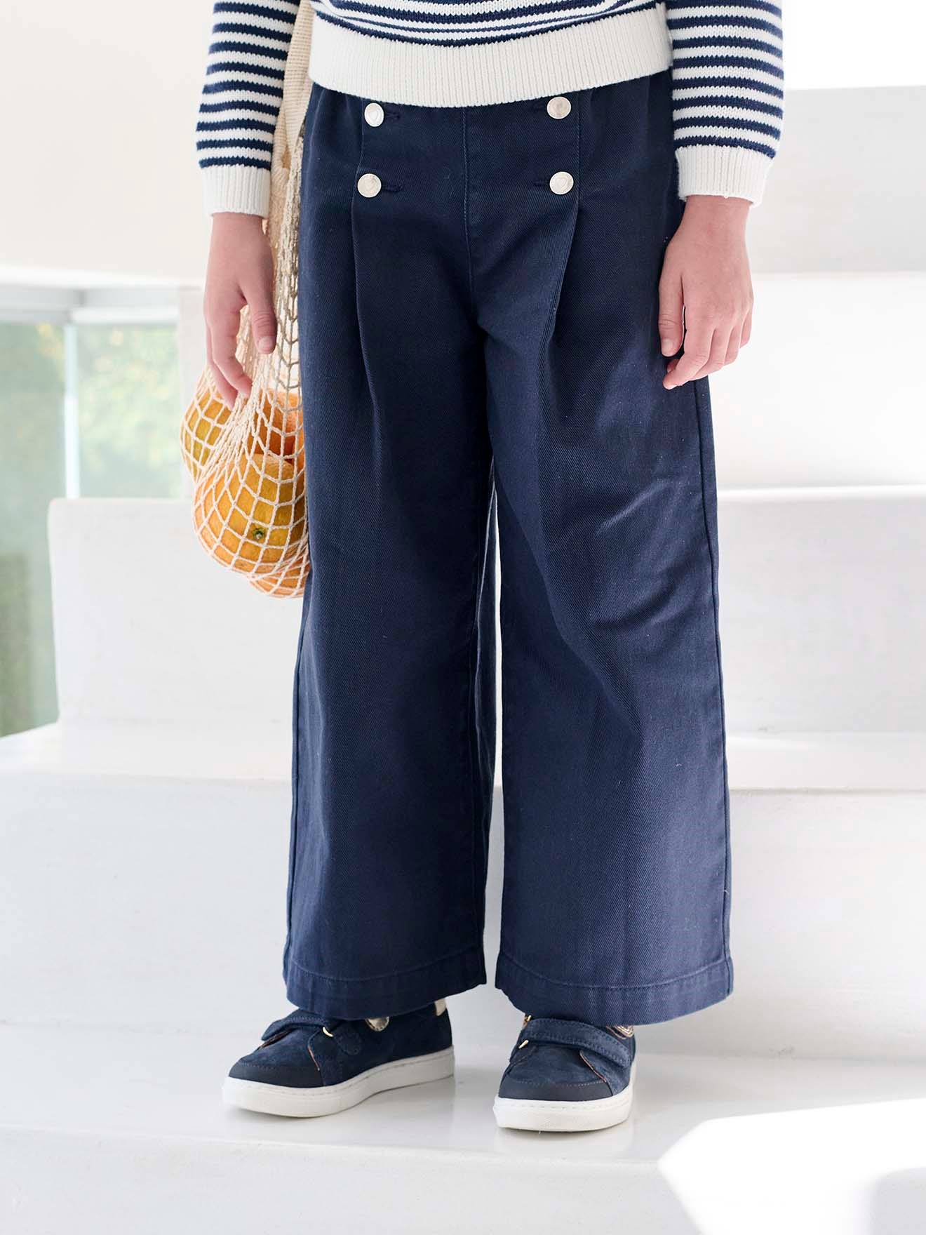 Pantalon fille large à pont marine