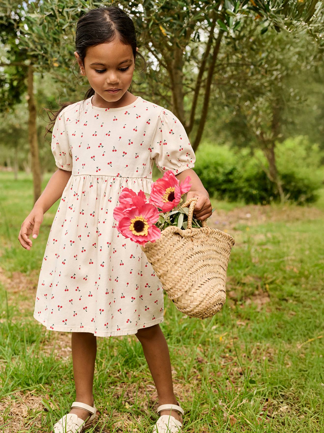 Robe fille manches ballon vanille