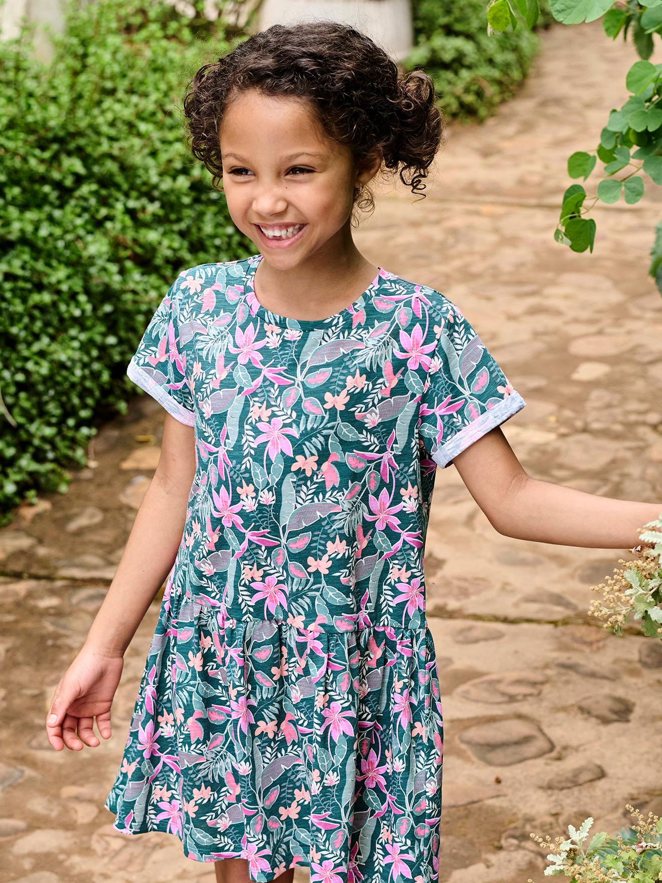Robe imprimée fille manches courtes vert imprimé