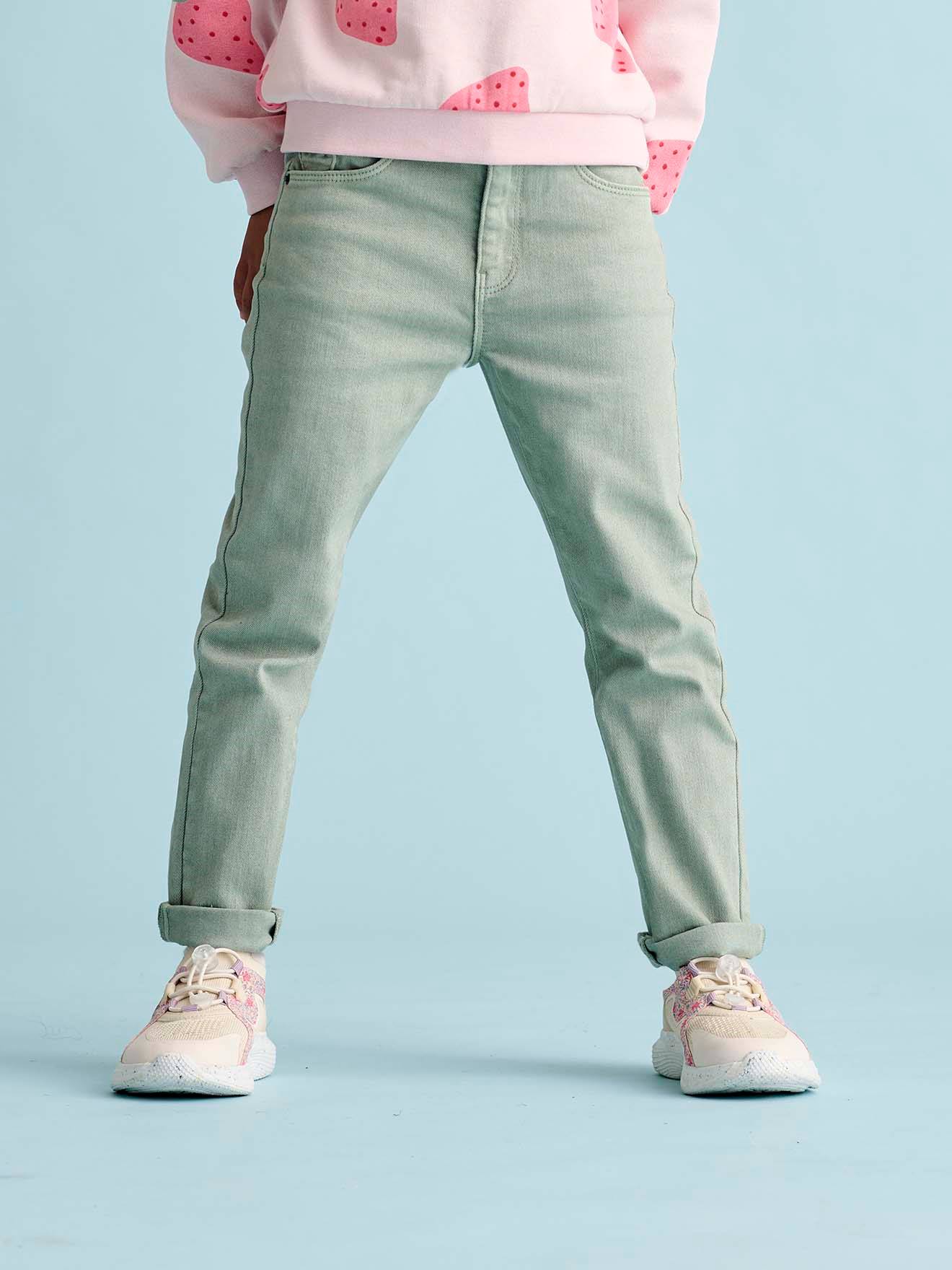 Pantalon slim MorphologiK medium fille vert sauge