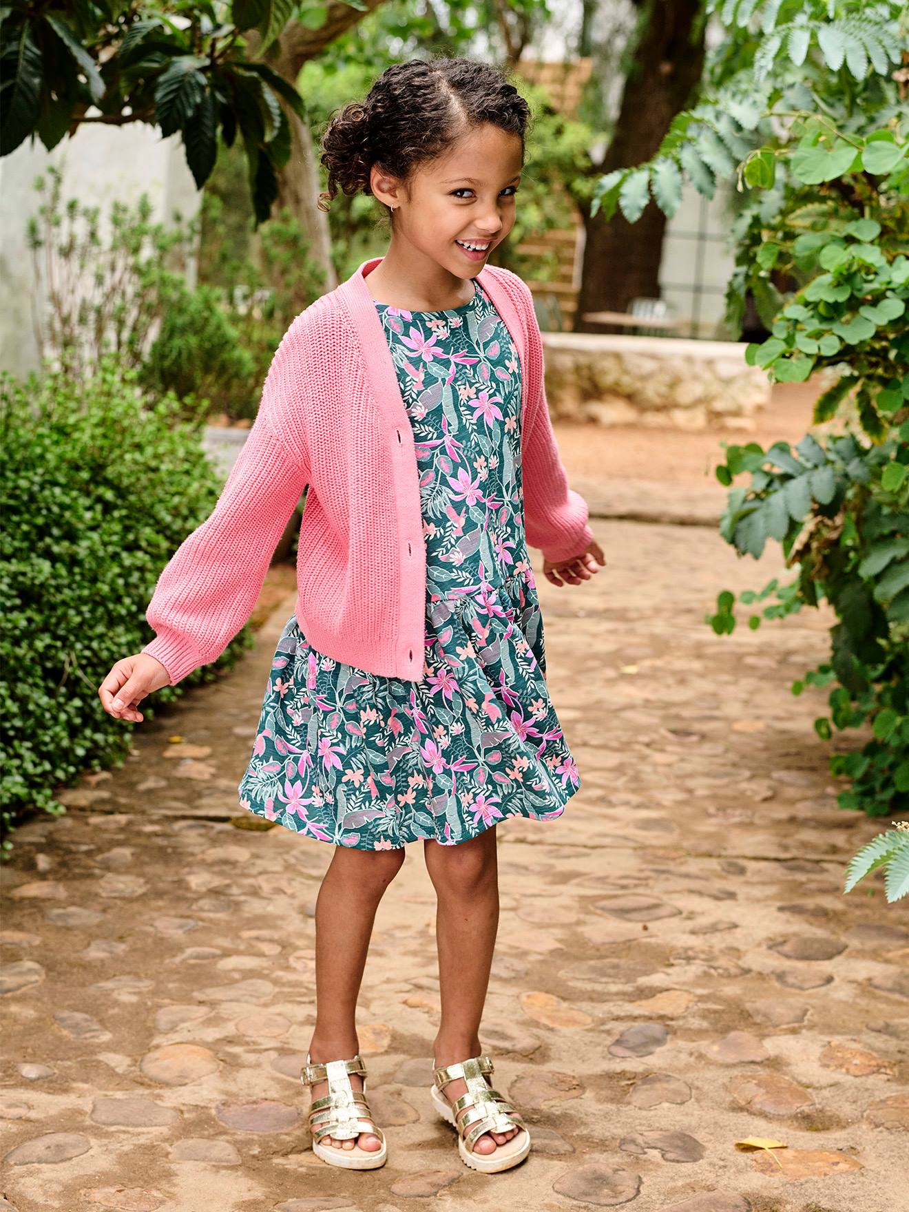 Robe imprimée fille manches courtes vert imprimé