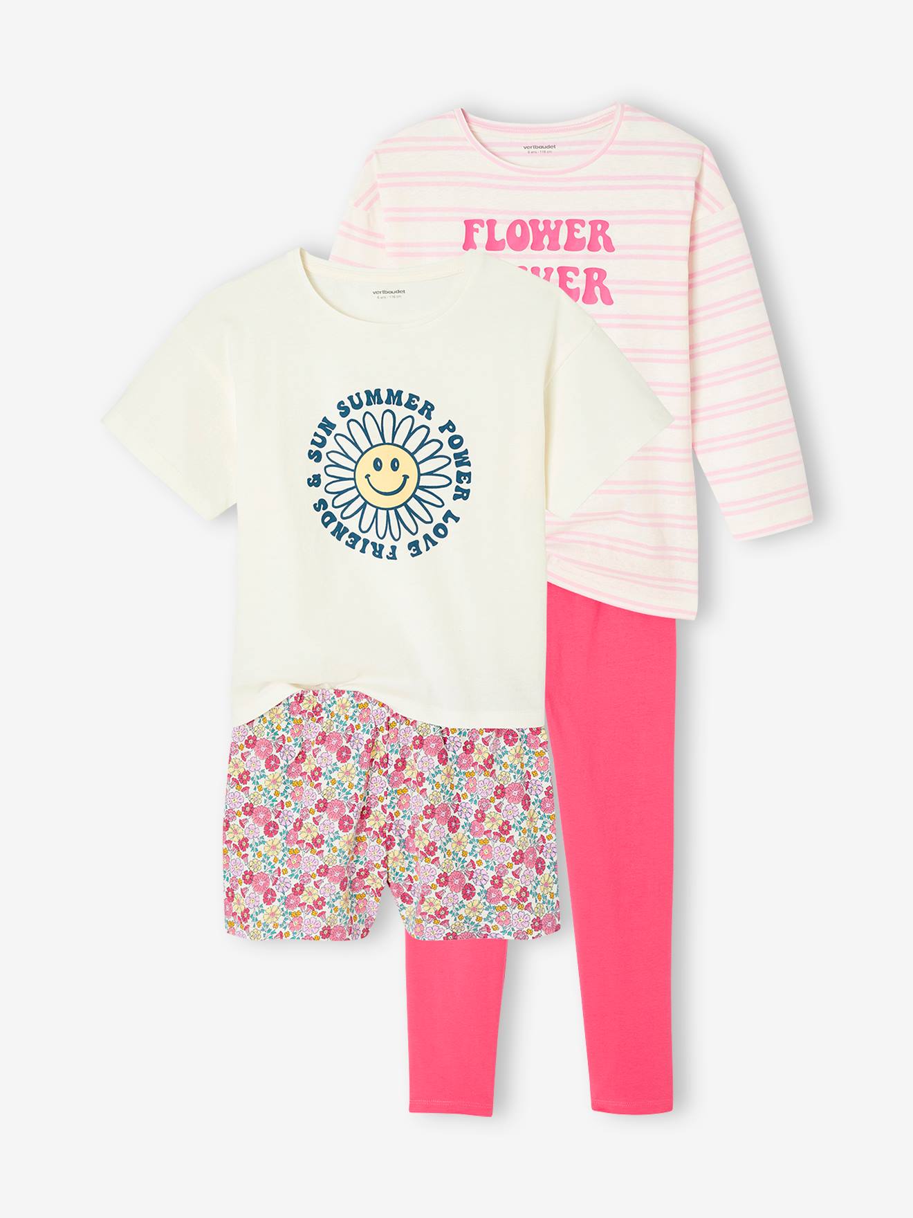 Lot de 2 pyjamas Basics fille Flower power fuchsia