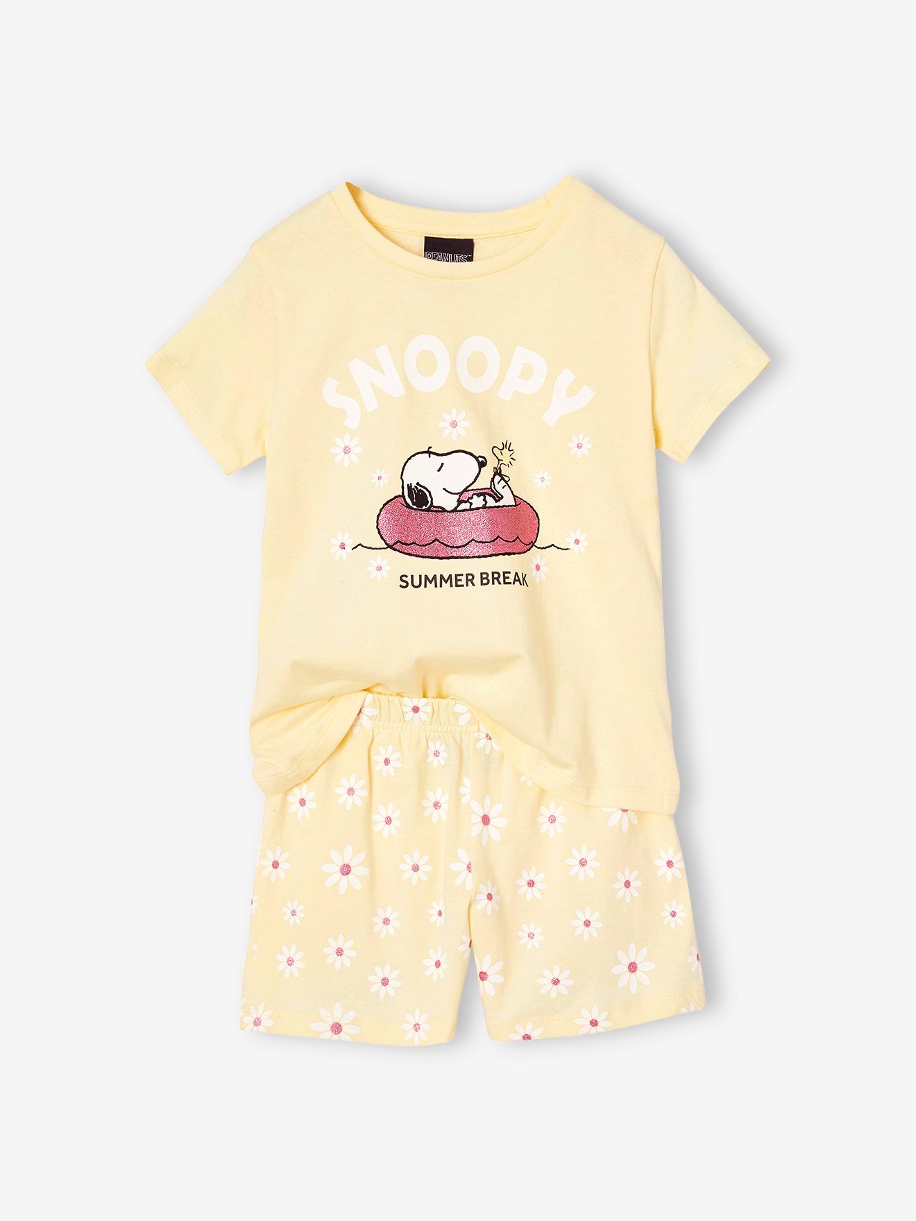 Pyjashort Snoopy Peanuts marguerites fille jaune pastel