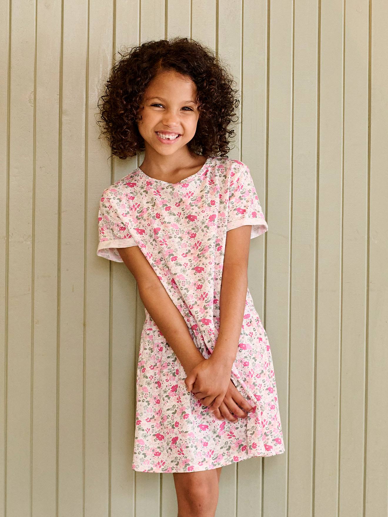 Robe imprimée fille manches courtes blanc