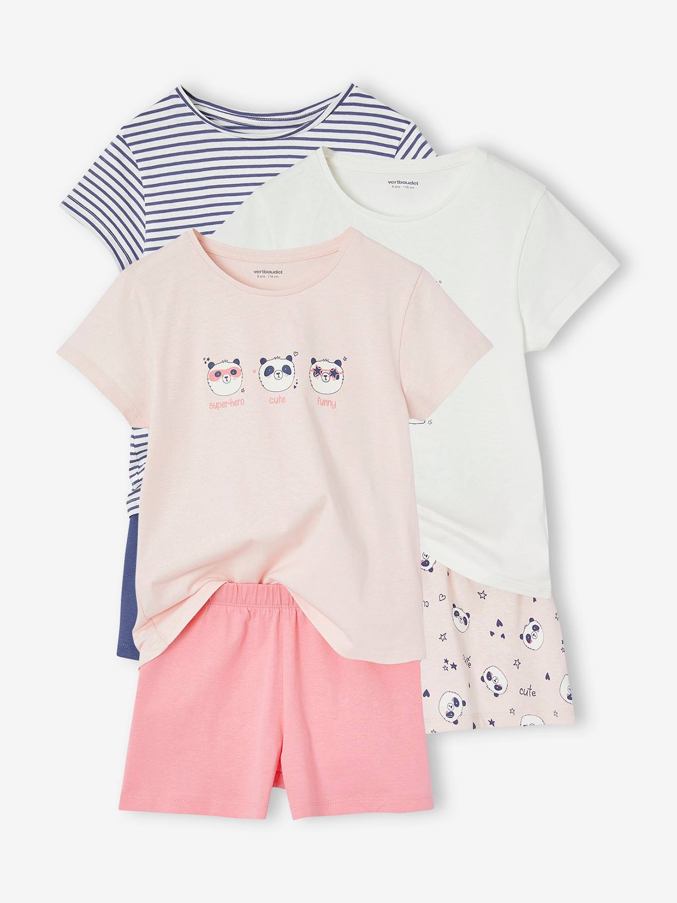 Lot de 3 pyjashorts panda fille rose pâle