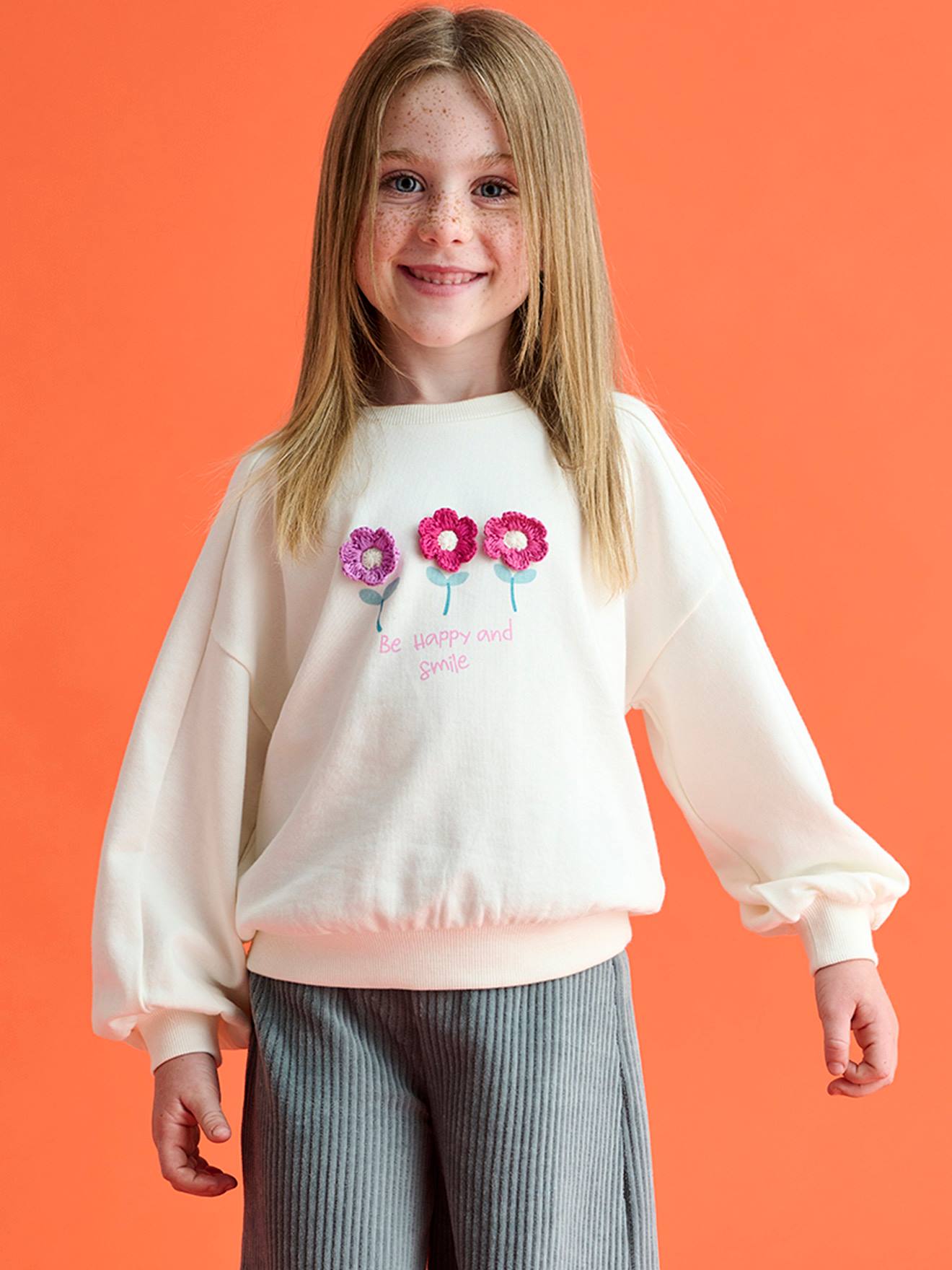 Sweat motif fantaisie fille écru