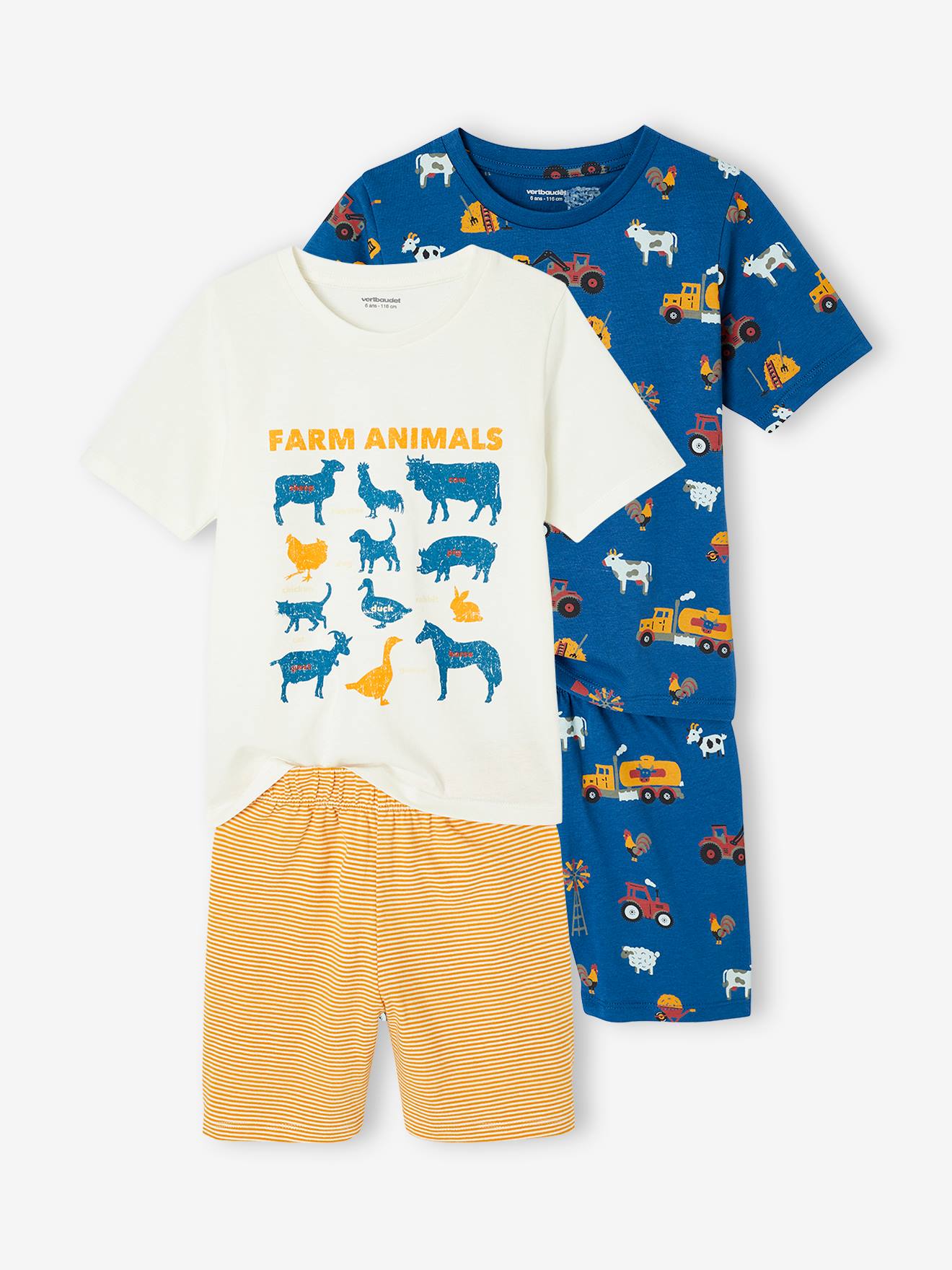 Lot 2 pyjashorts garçon À la ferme bleu roi