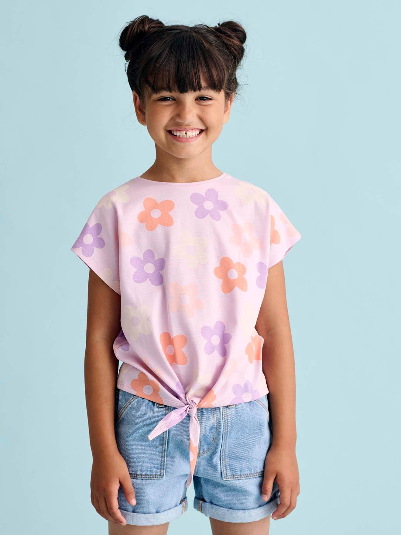 T-shirt fille imprimé noeud fantaisie manches courtes lavande