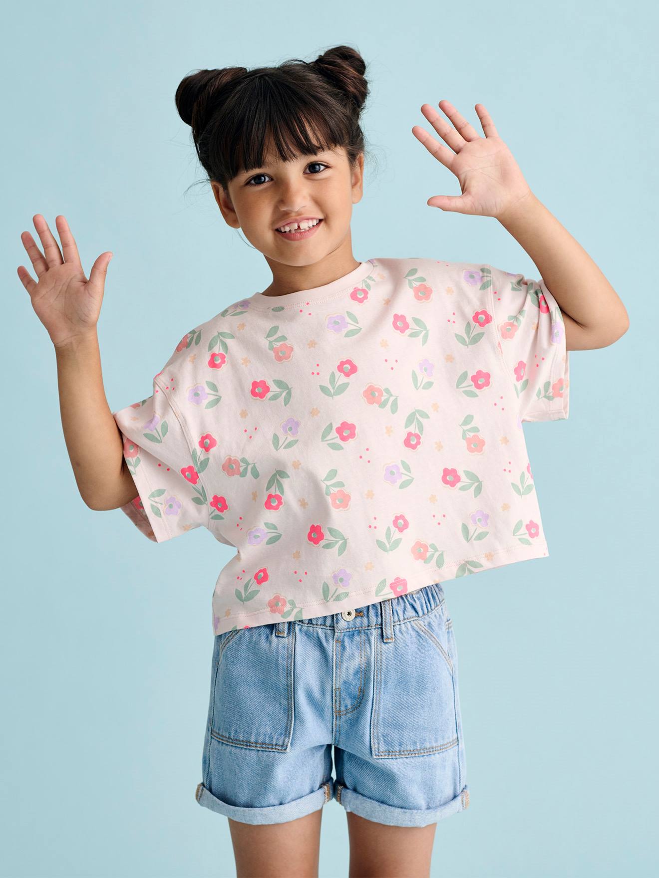 T-shirt cropped manches courtes fille rose pâle