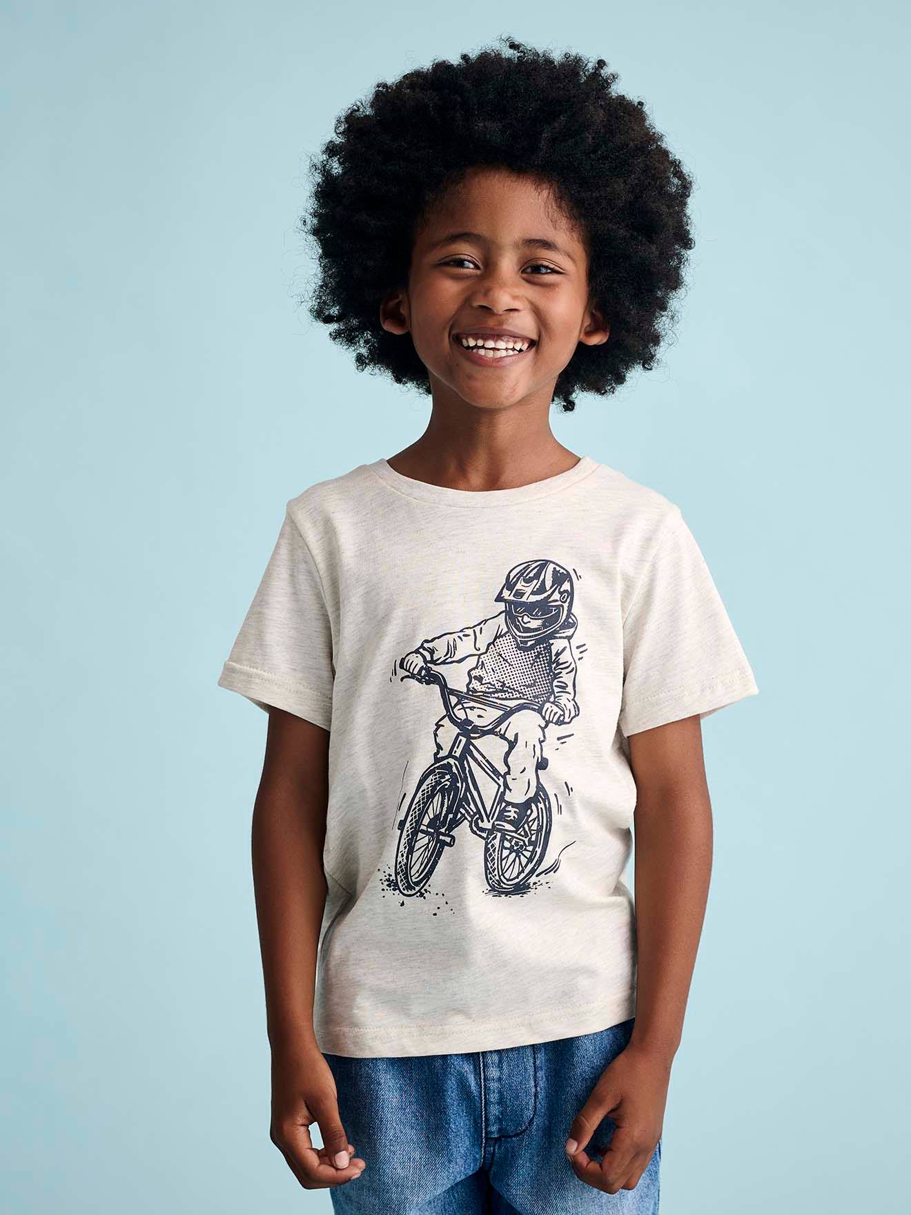 T-shirt Basics garçon imprimé devant blanc chiné
