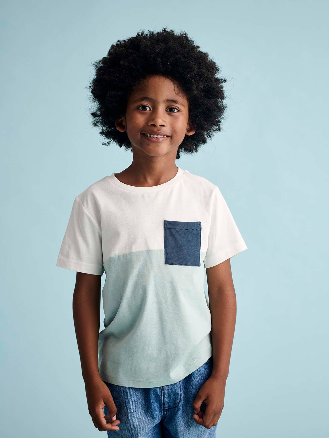 T-shirt coloblock garçon manches courtes menthe