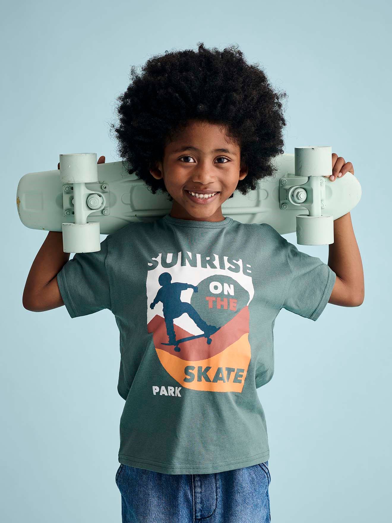 T-shirt motifs graphiques garçon manches courtes vert d'eau