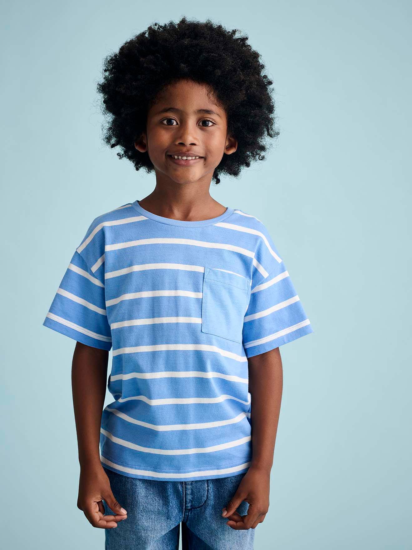 Tee-shirt rayé garçon personnalisable bleu