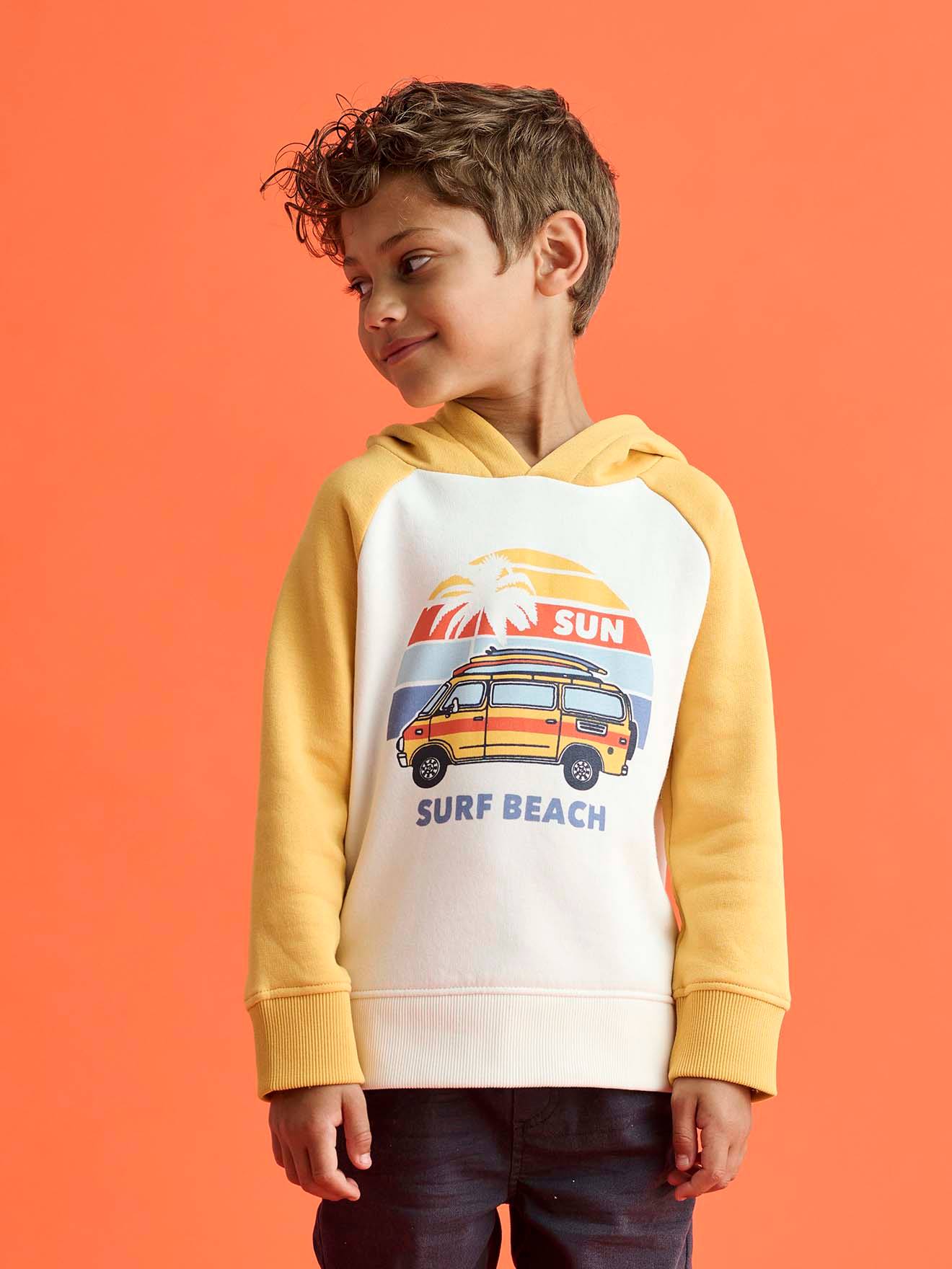 Sweat motif Surf garçon jaune