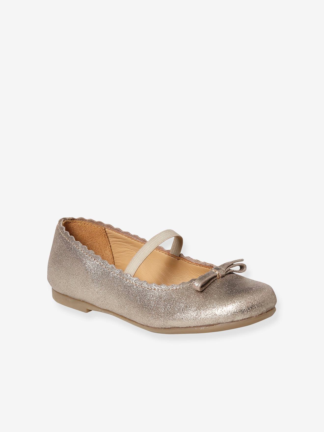 Ballerines cuir pailleté fille collection maternelle beige vif metallise