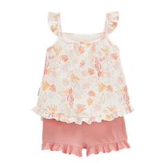 -Pyjama enfant - Sumba - Manches courtes - 100% coton - Motif tropical - Couleur rose pêche