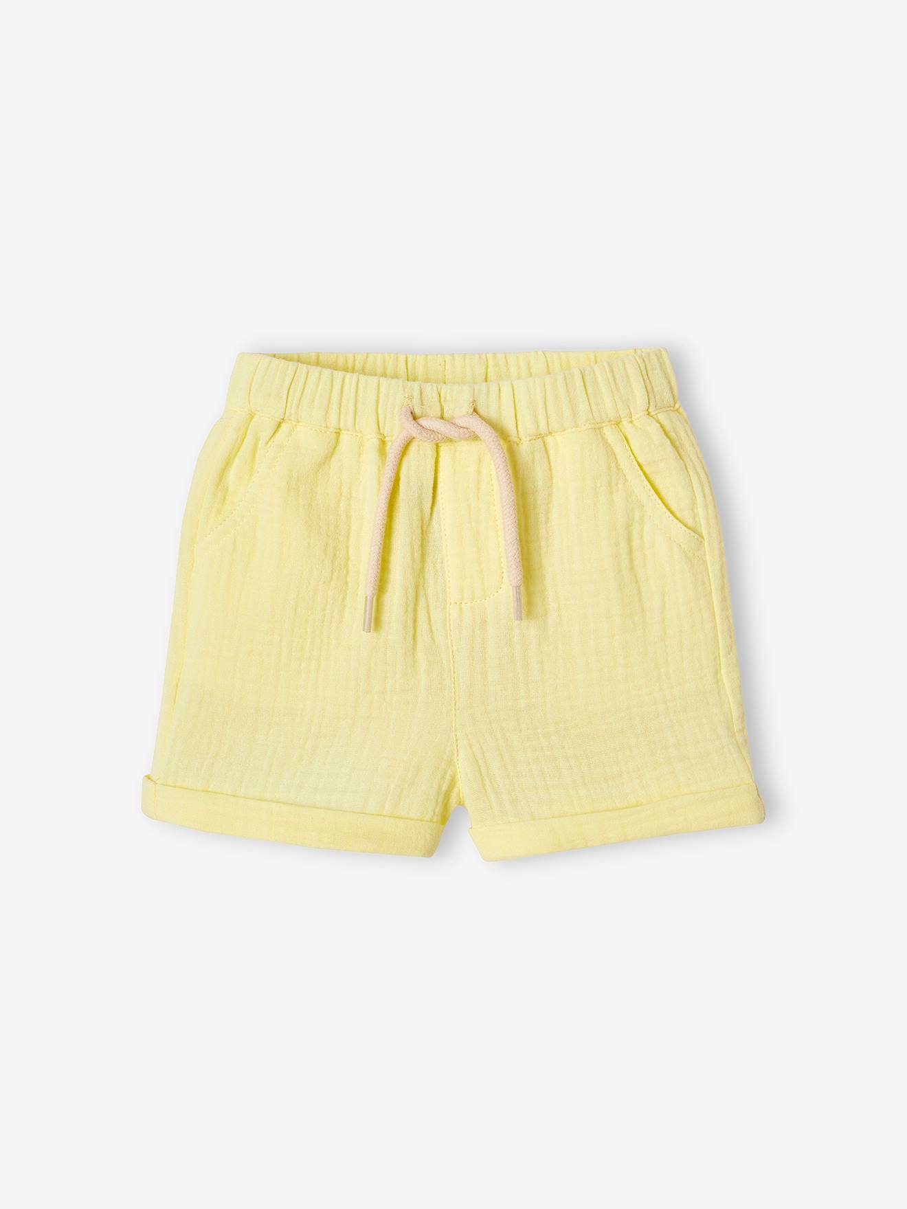 Short en gaze de coton bébé jaune fluo
