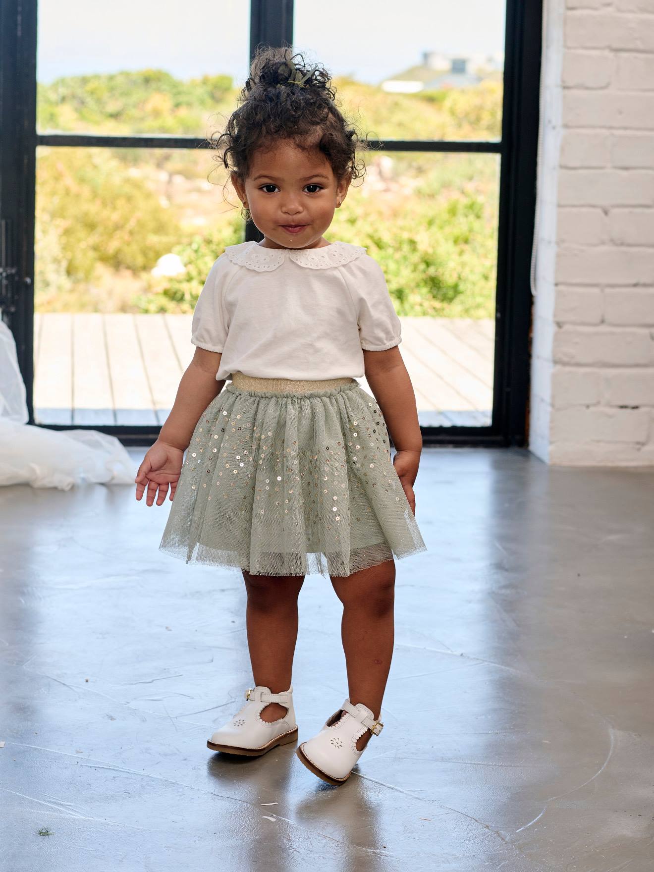 Ensemble bébé fille cérémonie T-shirt et jupon en tulle vert sauge