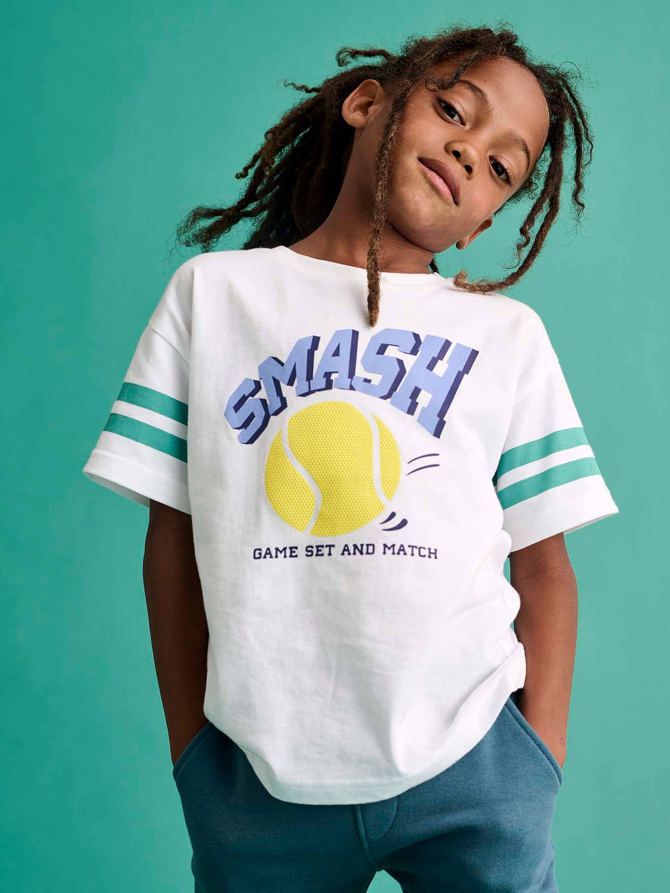 T-shirt sport motif tennis garçon blanc