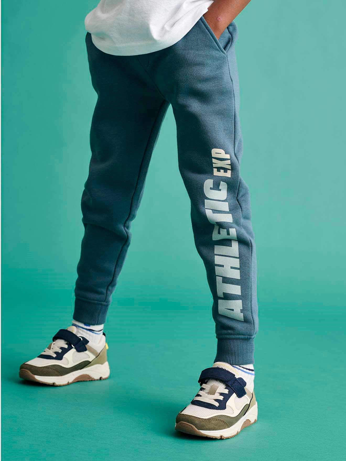 Jogging garçon maxi typo bleu canard
