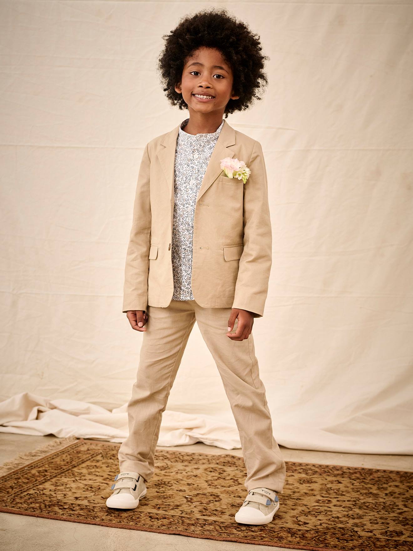 Veste de cérémonie garçon en coton/lin beige