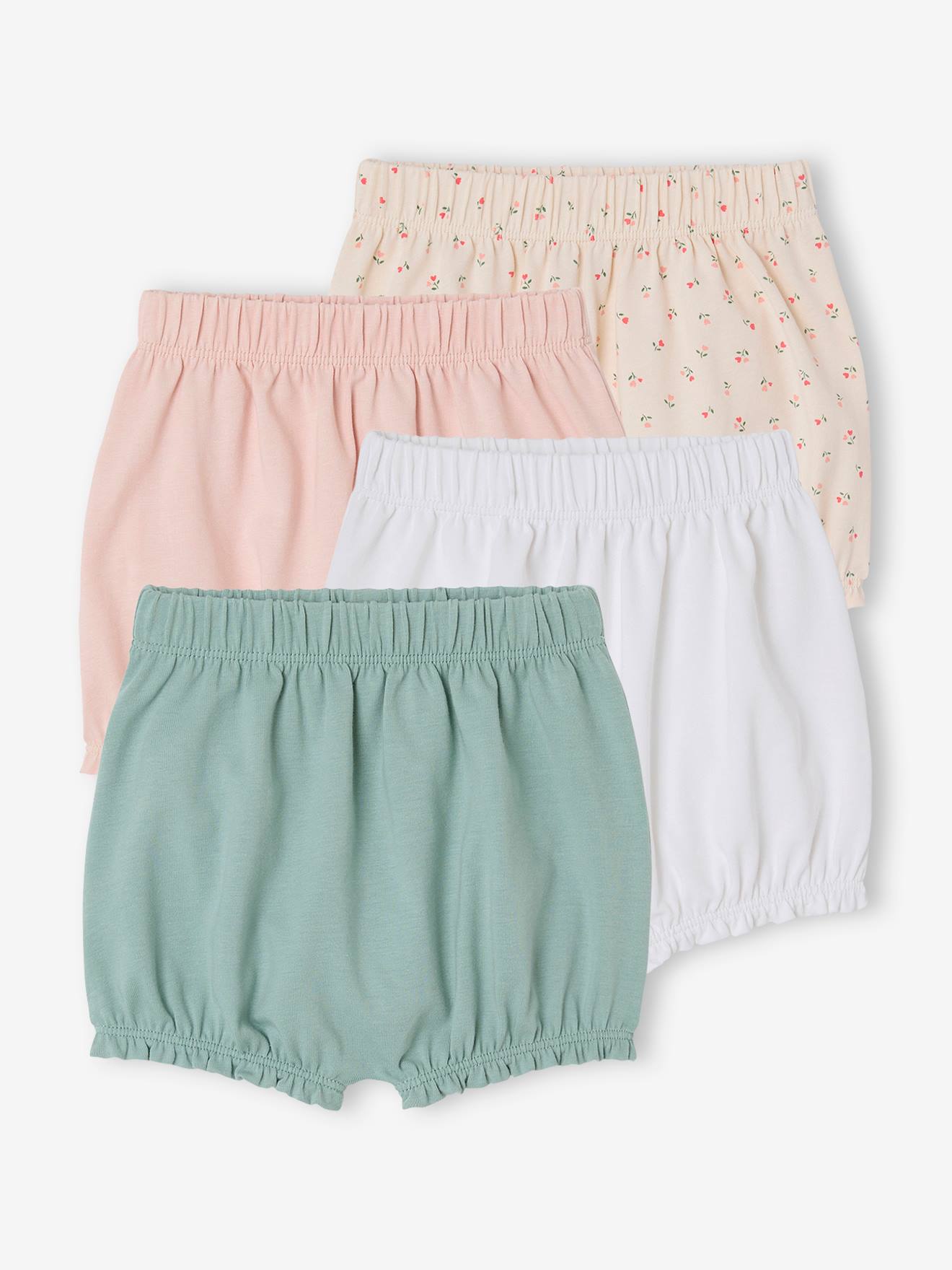 Lot de 4 shortys naissance fille rose pâle