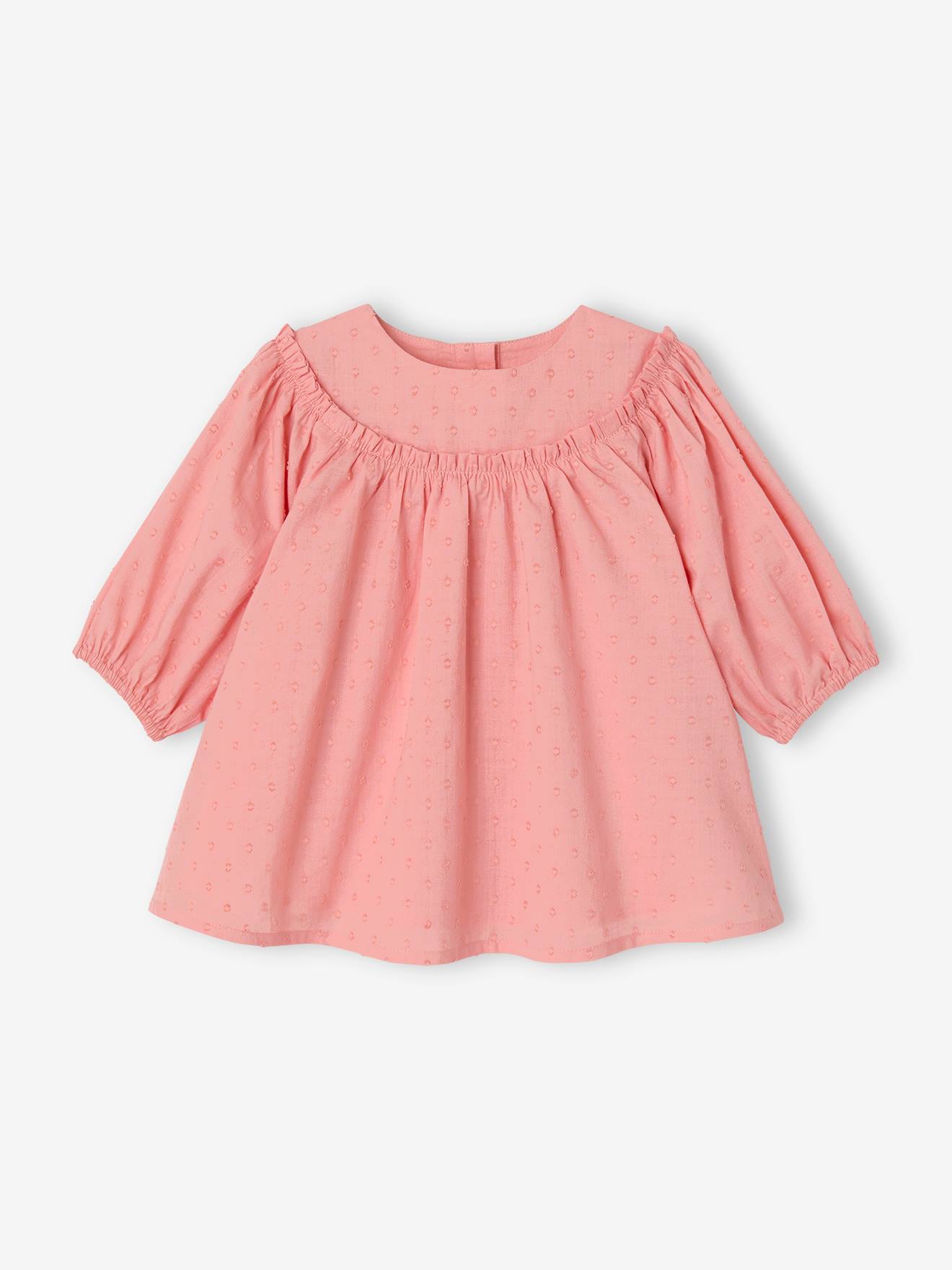 Robe naissance en plumetis rose