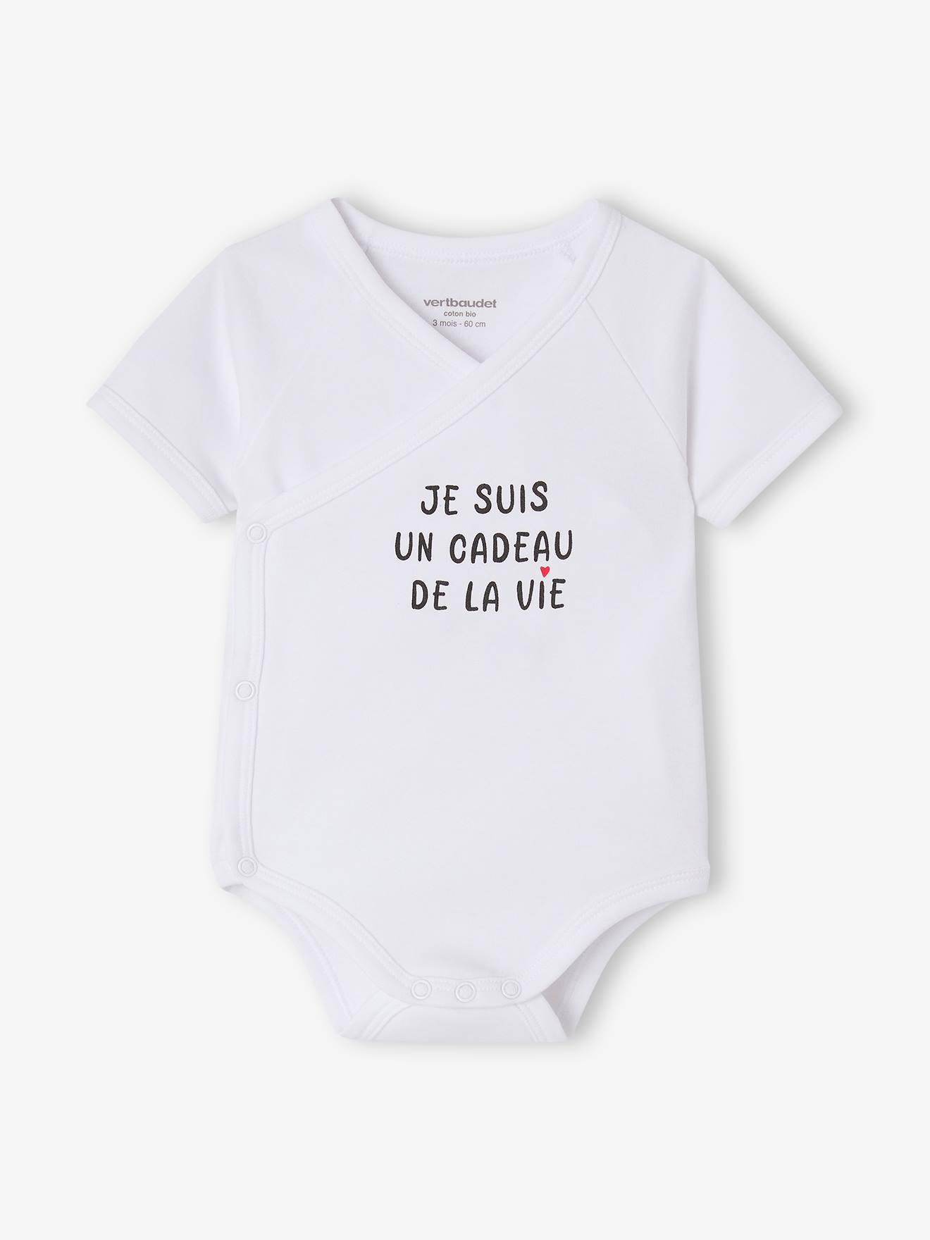 Body naissance manches courtes à message blanc