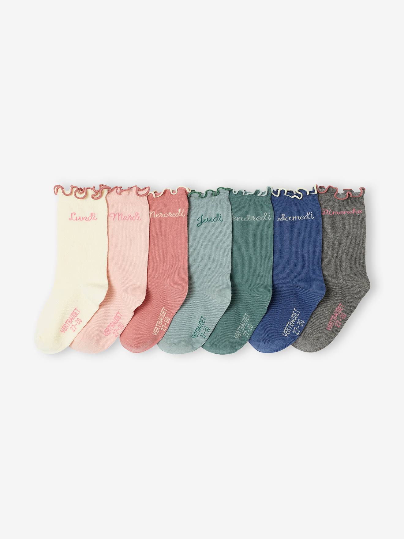Lot de 7 paires de chaussettes fille semainier assorties