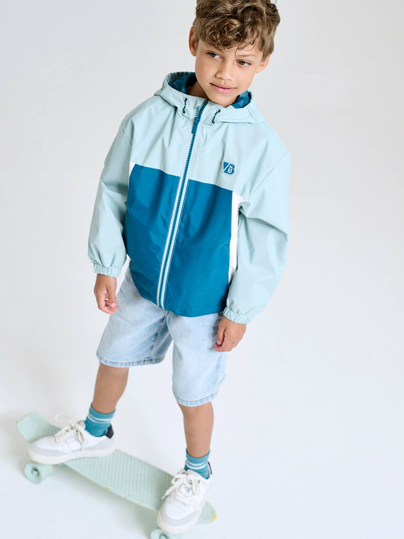 Blouson coupe-vent colorblock garçon vert d'eau