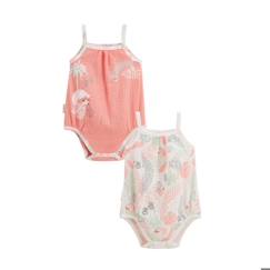 -Bodies bébé - Cilaos - Lot de 2 - Gaze de coton - Motifs jolis - Couleur pêche