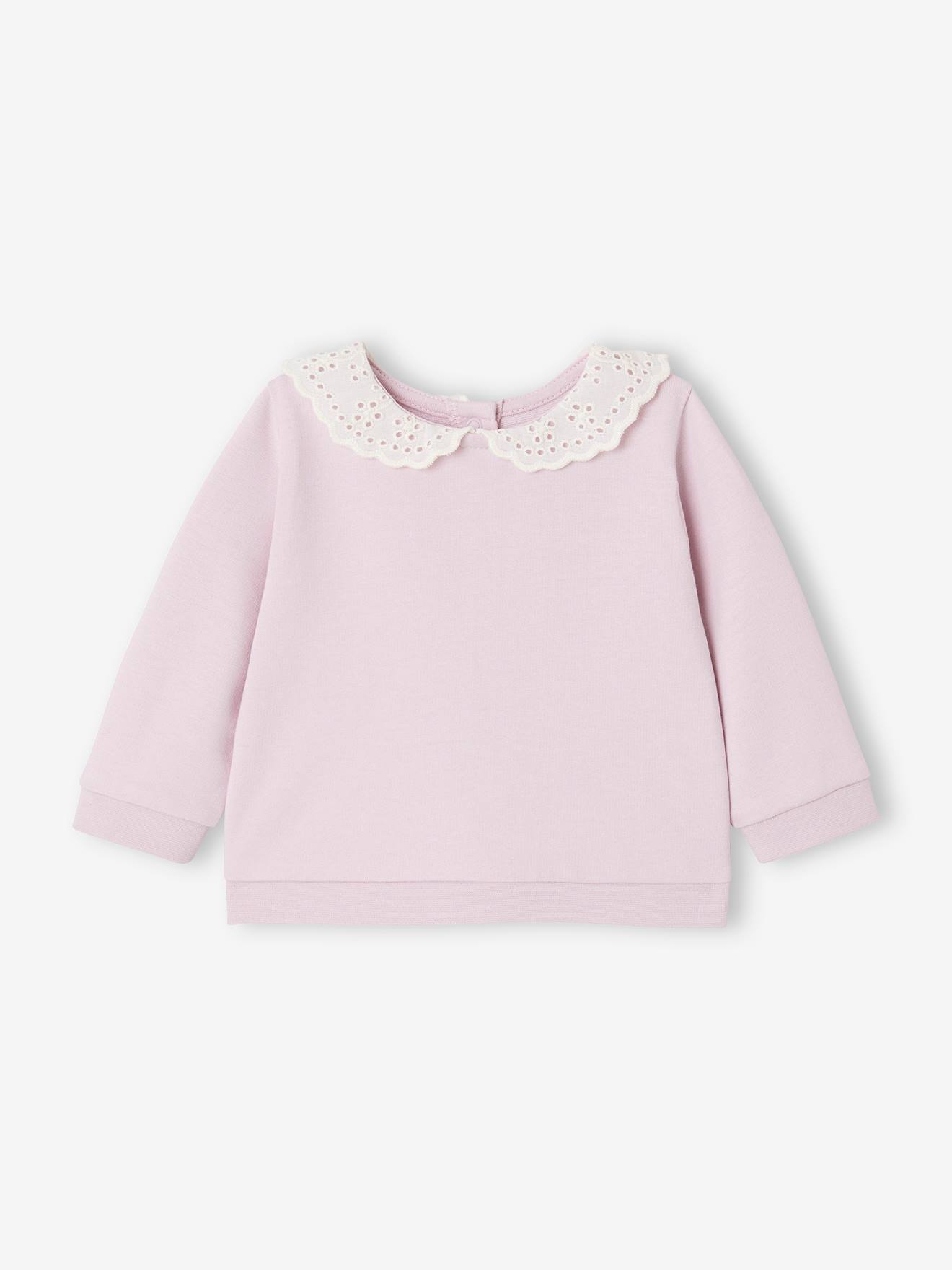 Sweat naissance avec col brodé rose