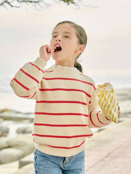 Pull fille col fantaisie forme loose   - vertbaudet enfant