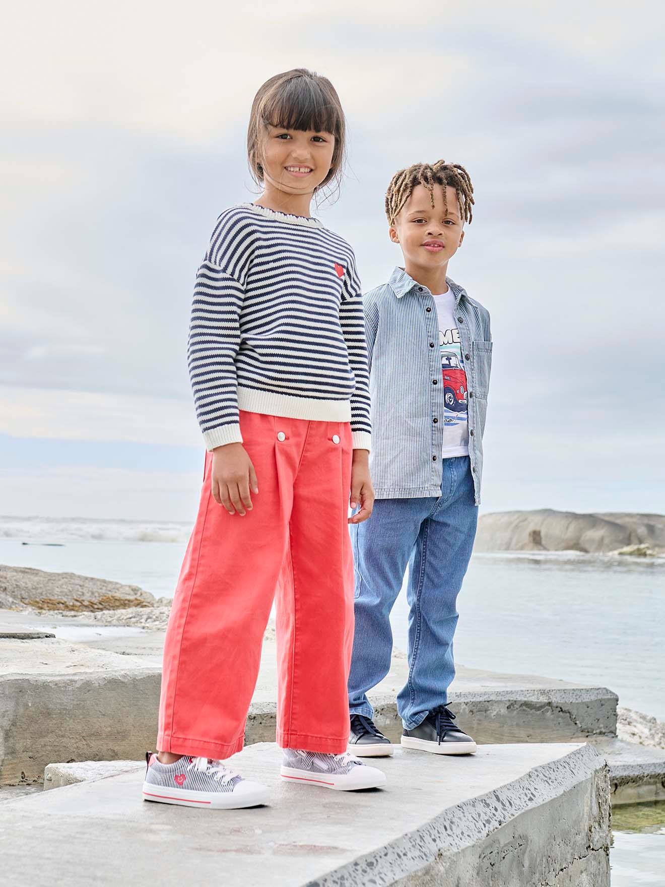Pantalon large à pont fille rouge