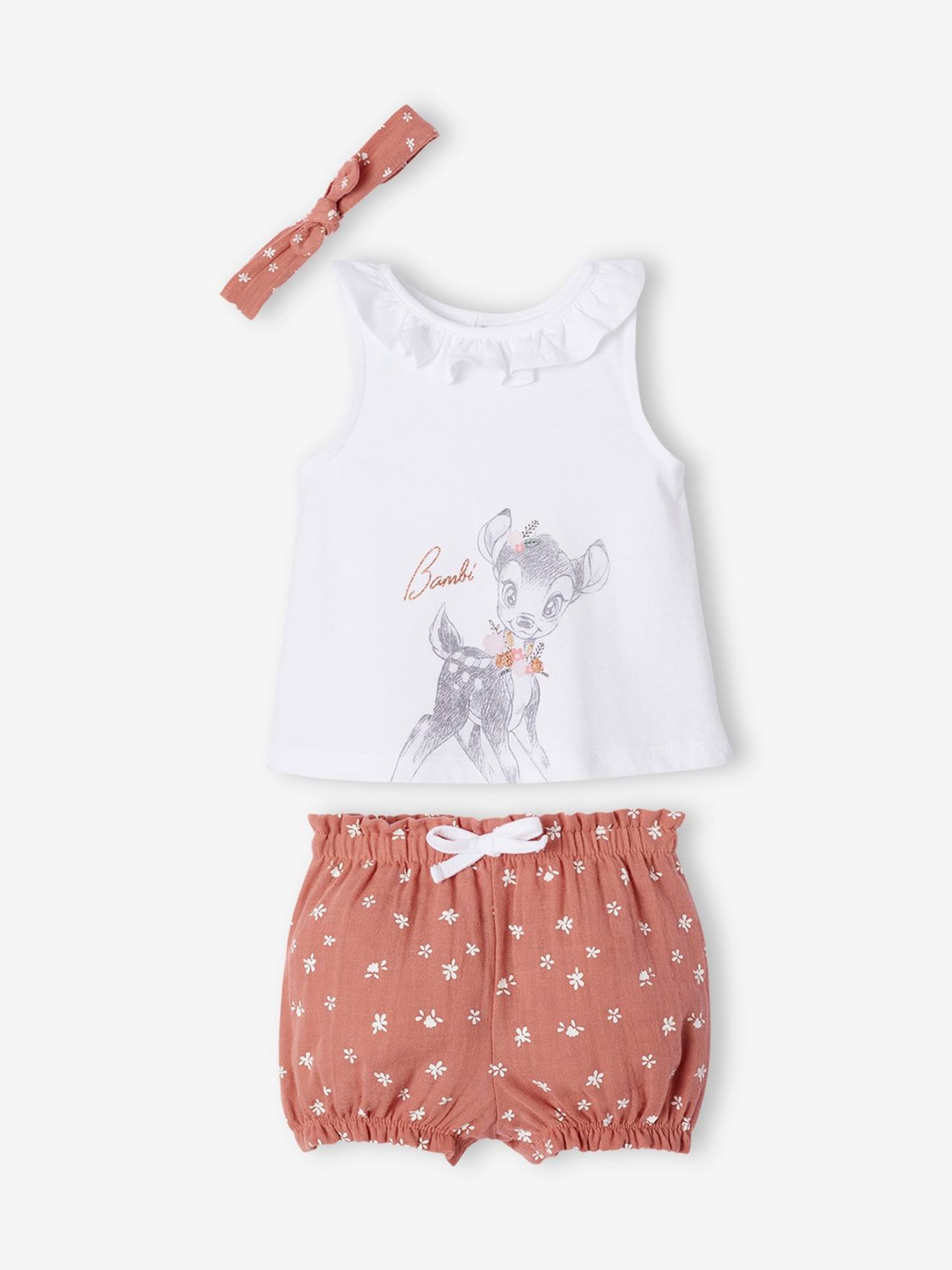 Ensemble Disney Bambi bébé 3 pièces T-shirt + bloomer + bandeau rose