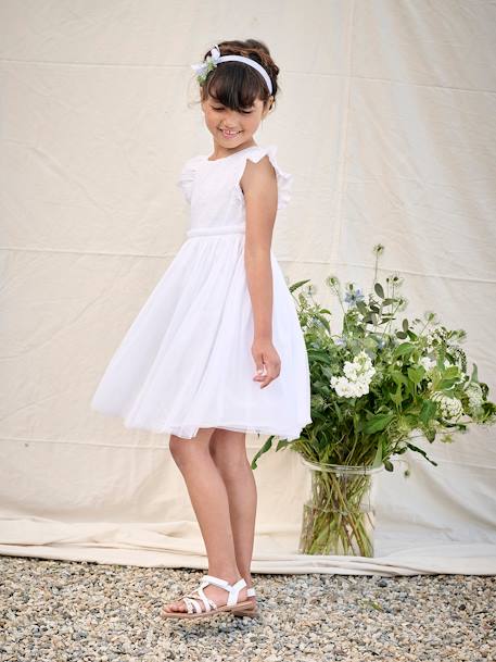 Robe cérémonie bi-matière en broderie anglaise et tulle fille  - vertbaudet enfant