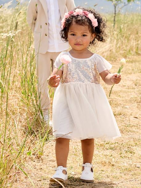 Bébé-Robe manches courtes boutonnée dos à sequins