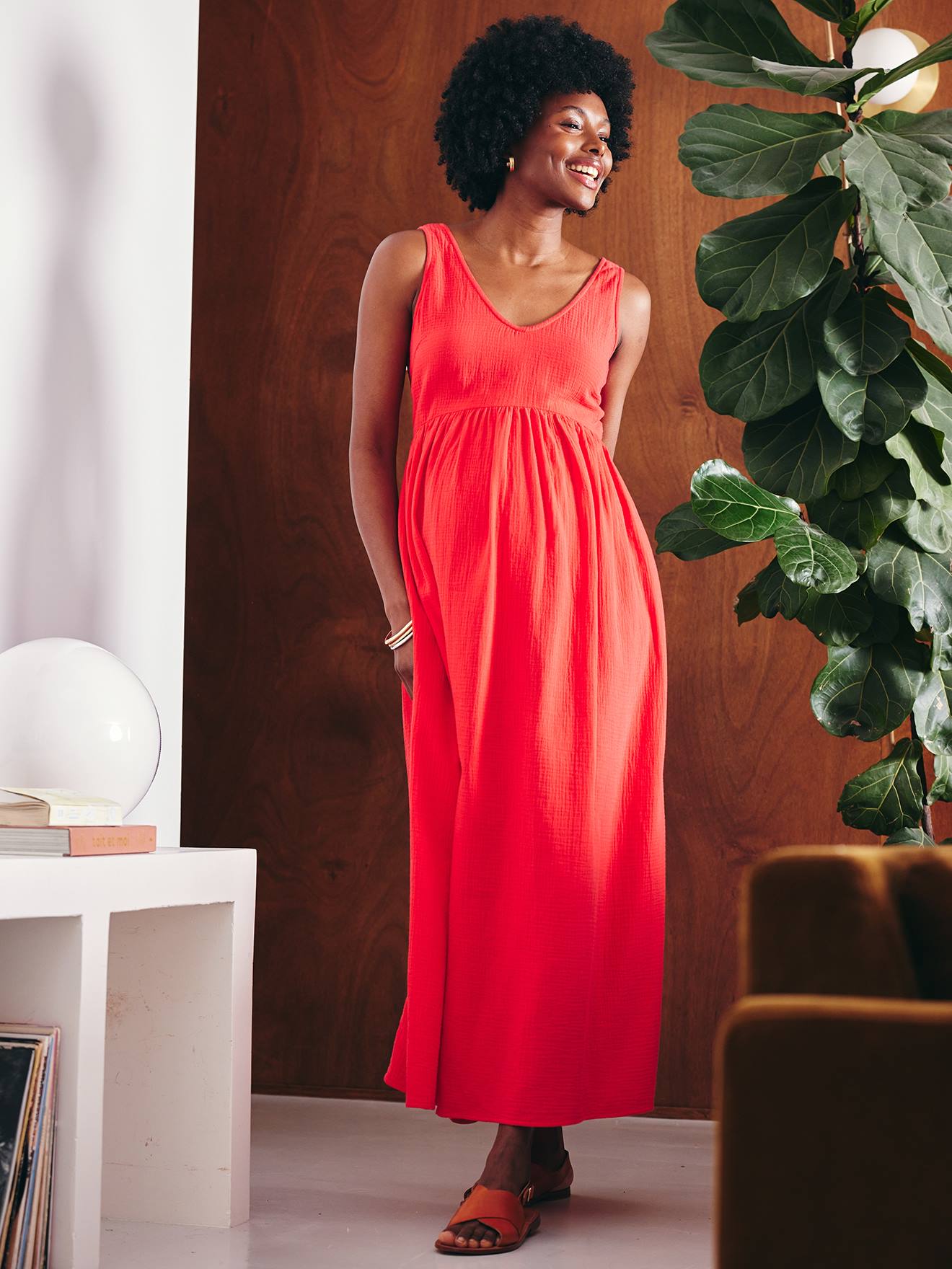 Robe longue de grossesse en gaze de coton grenadine