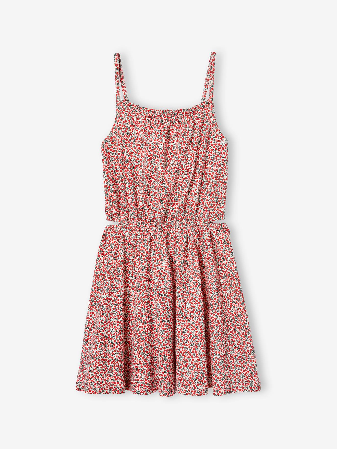 Robe à bretelles ajourée côtés fille rouge