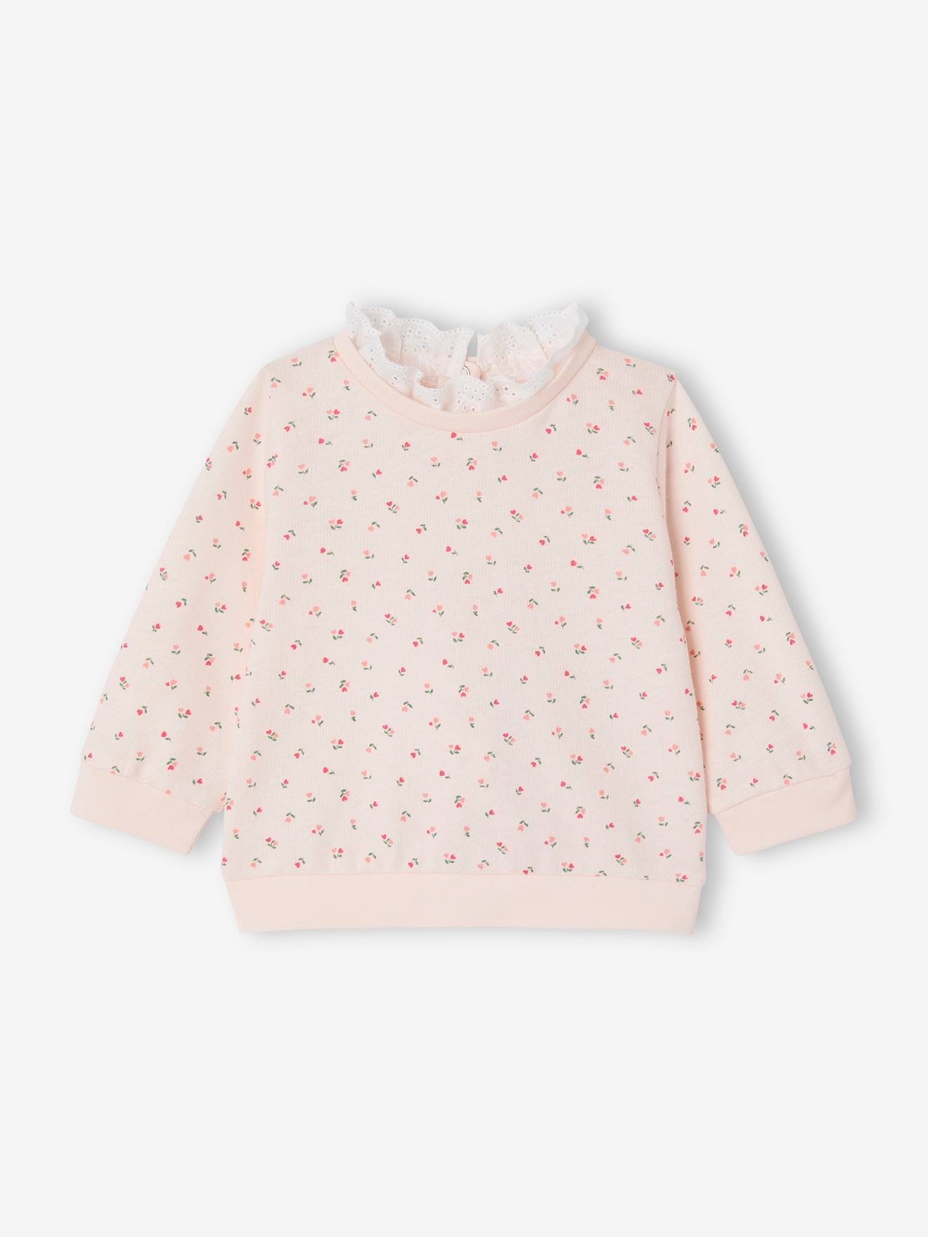 Sweat naissance imprimé petites fleurs avec col brodé rose pâle