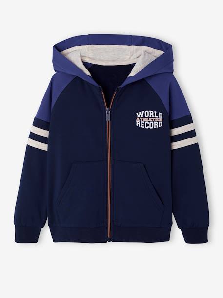 Garçon-Pull, gilet, sweat-Sweat garçon zippé à capuche sport manches raglan 