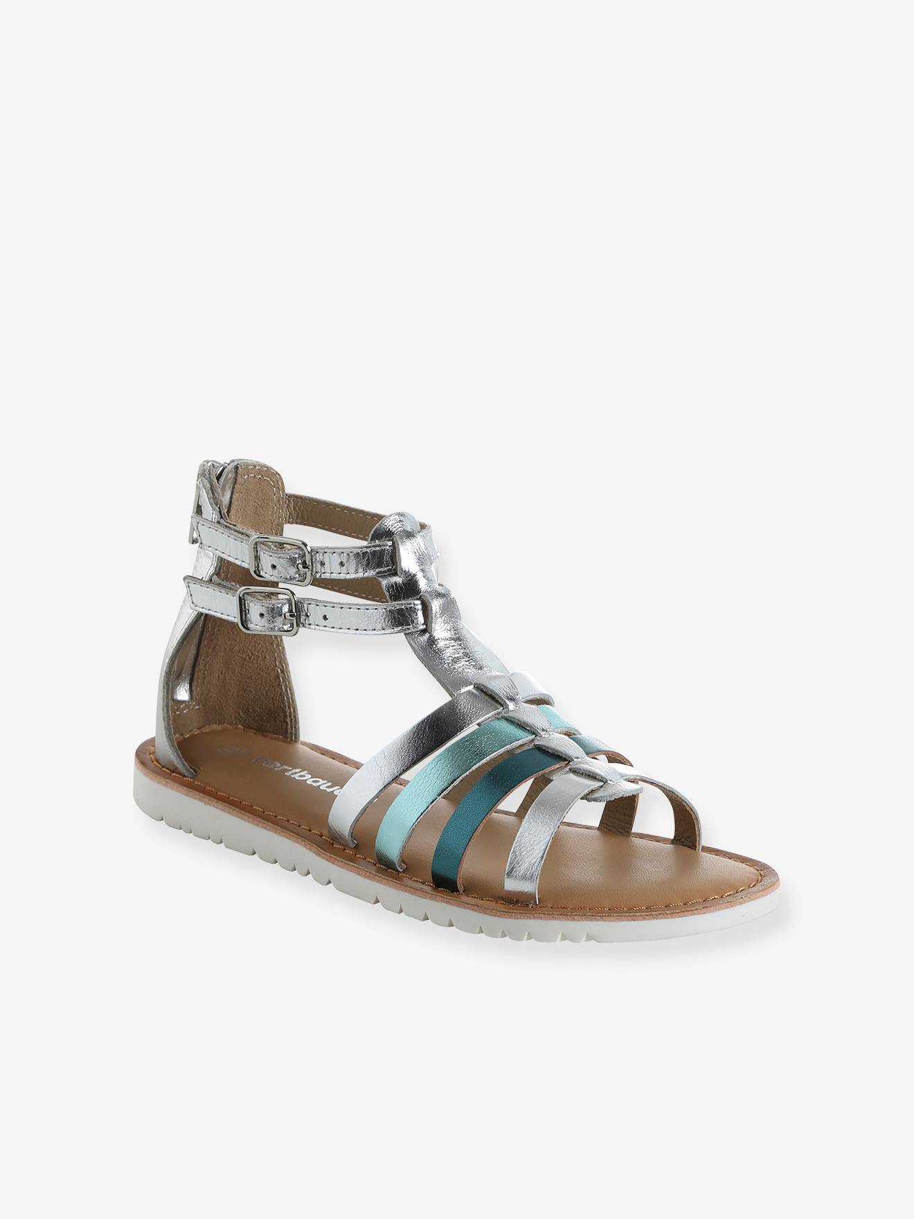 Sandales multi-brides esprit spartiates cuir enfant argent